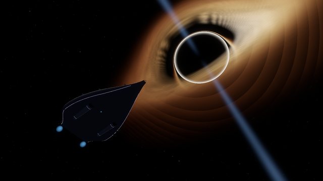 Cosmic Trip: the survey ship Lumen approaching a black hole