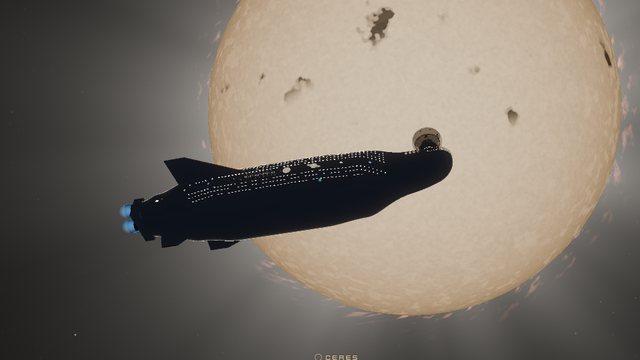 Solar Trip: the starliner Seraphine passing in front of the Sun